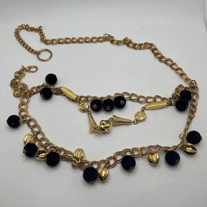 Vintage Women’s Draped Gold Tone Metal Velvet Black,Chain Belt Size 37”